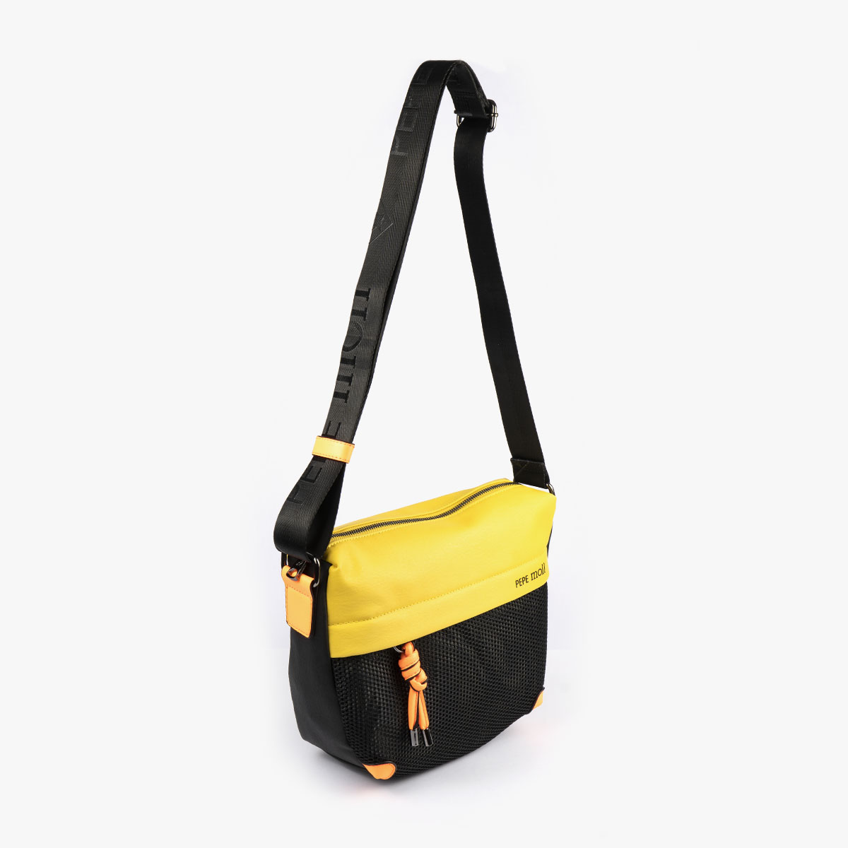 bolso de hombro 35120 negro y amarillo con detalles amarillos pepemoll