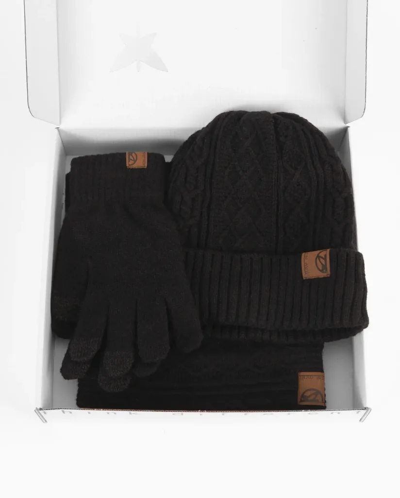 Pack gorro, guantes y cuello Pepe Moll 232901 negro caja abierta